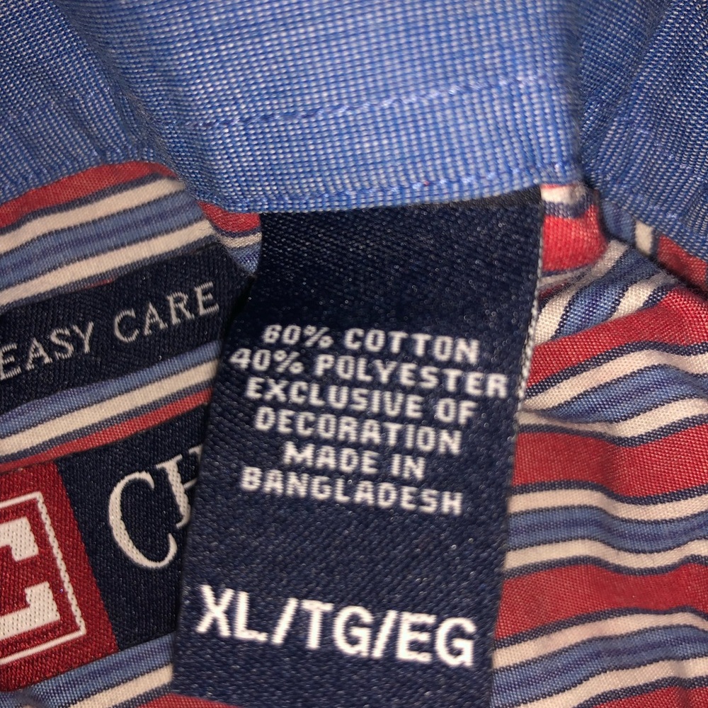 CHAPS, Men’s blue and red striped dress shirt.